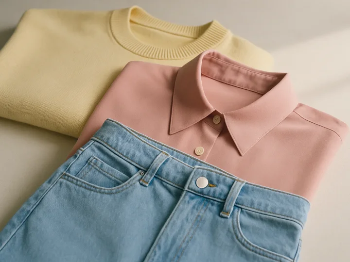 Farbpalette mit Butter Yellow, Beige, Soft Pink und Sky Blue für Modetrends 2026